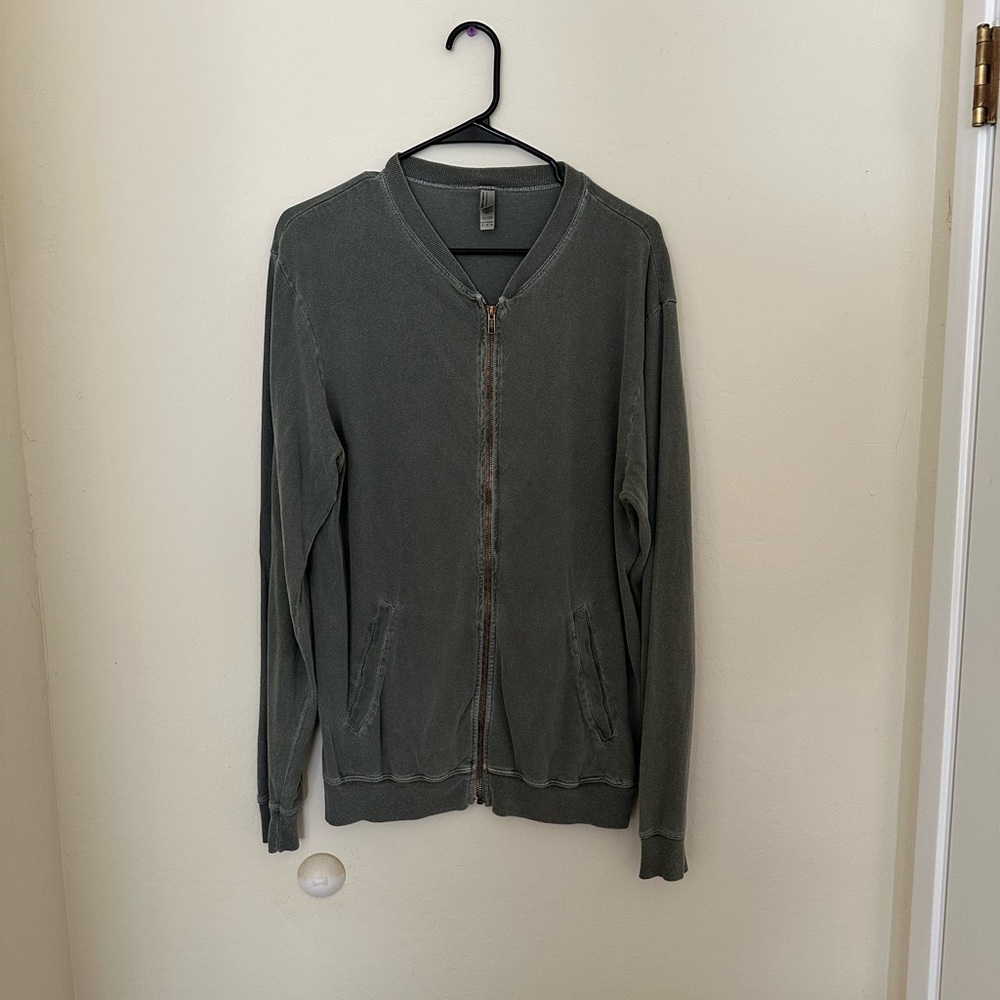 American Apparel Cotton Jersey Bomber Jacket, faded lieutenant green, Medium